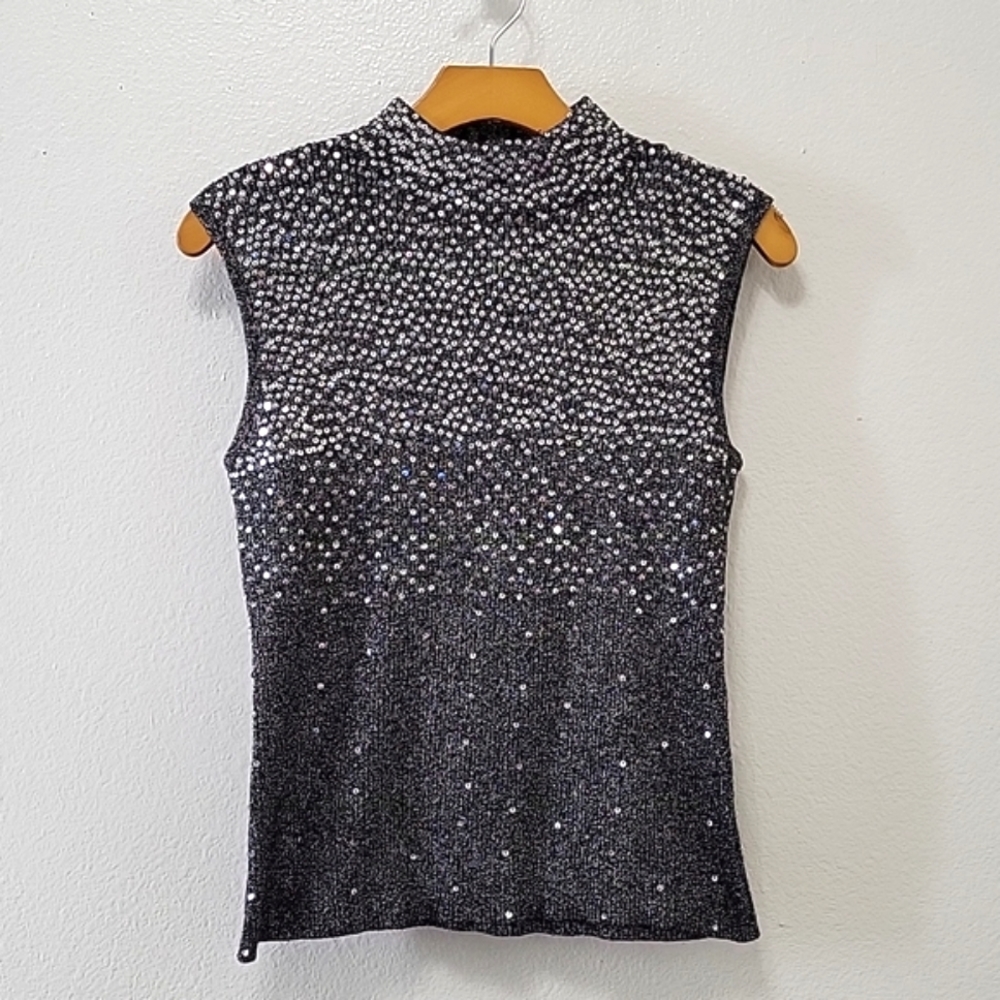 23rd street black and silver sequin holiday party top size